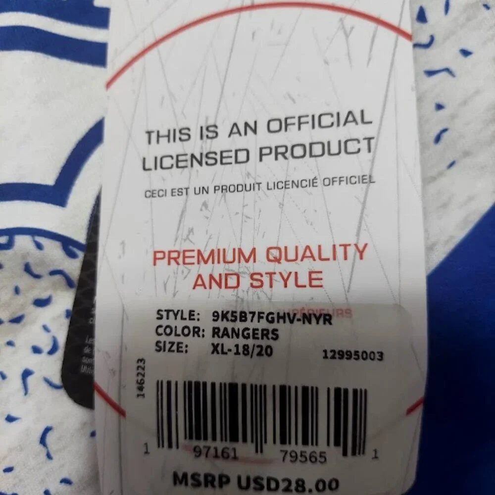 New York Rangers Youth XLarge 18/20 T-Shirt NHL Official Licensed New Light Grey